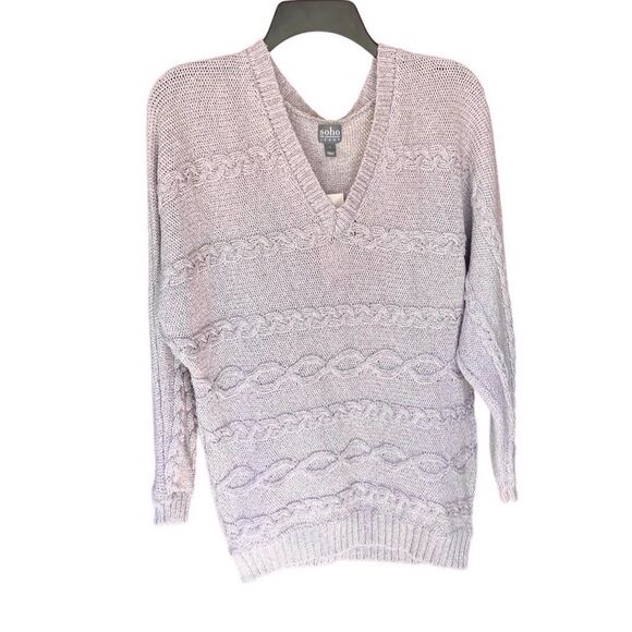 Womens NWT New York & Co Soho Metallic Cable Long Sleeve V-Neck Sweater - Size: - Picture 2 of 15